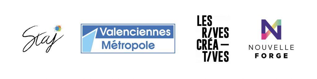 Logos du STAJ, de Valenciennes Métropole, Des Rives créatives et de la Nouvelle Forge